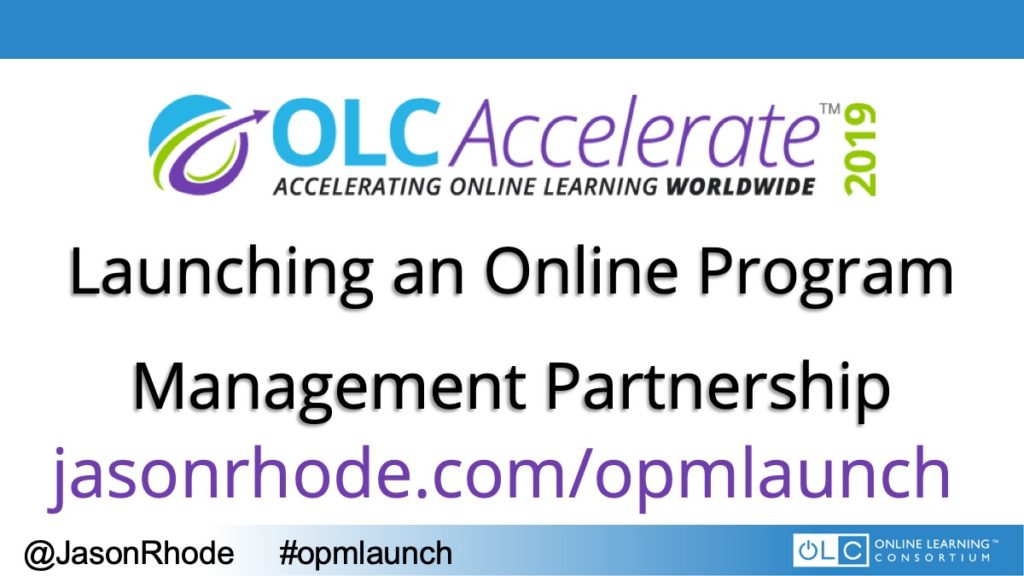 title slide for presentation, "Launching an Online Program Management Partnership"
